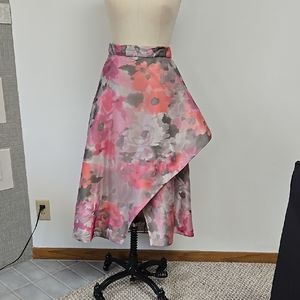 Pink and Gray Asymmetrical Wrap Midi Skirt